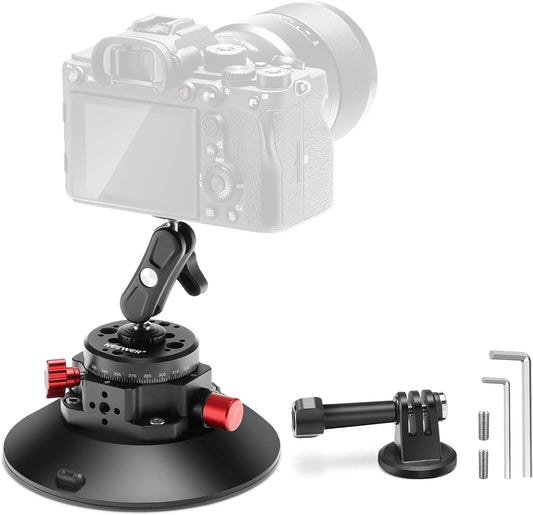 NEEWER 6"/15.2cm Camera Suction Cup Mount with Ball Head Magic Arm, Metal Suction Cup Mount on Car Windshield Dash for Camera/Action Camera/Phone Holder, with 1/4" & 3/8" Mounting Holes for ARRI