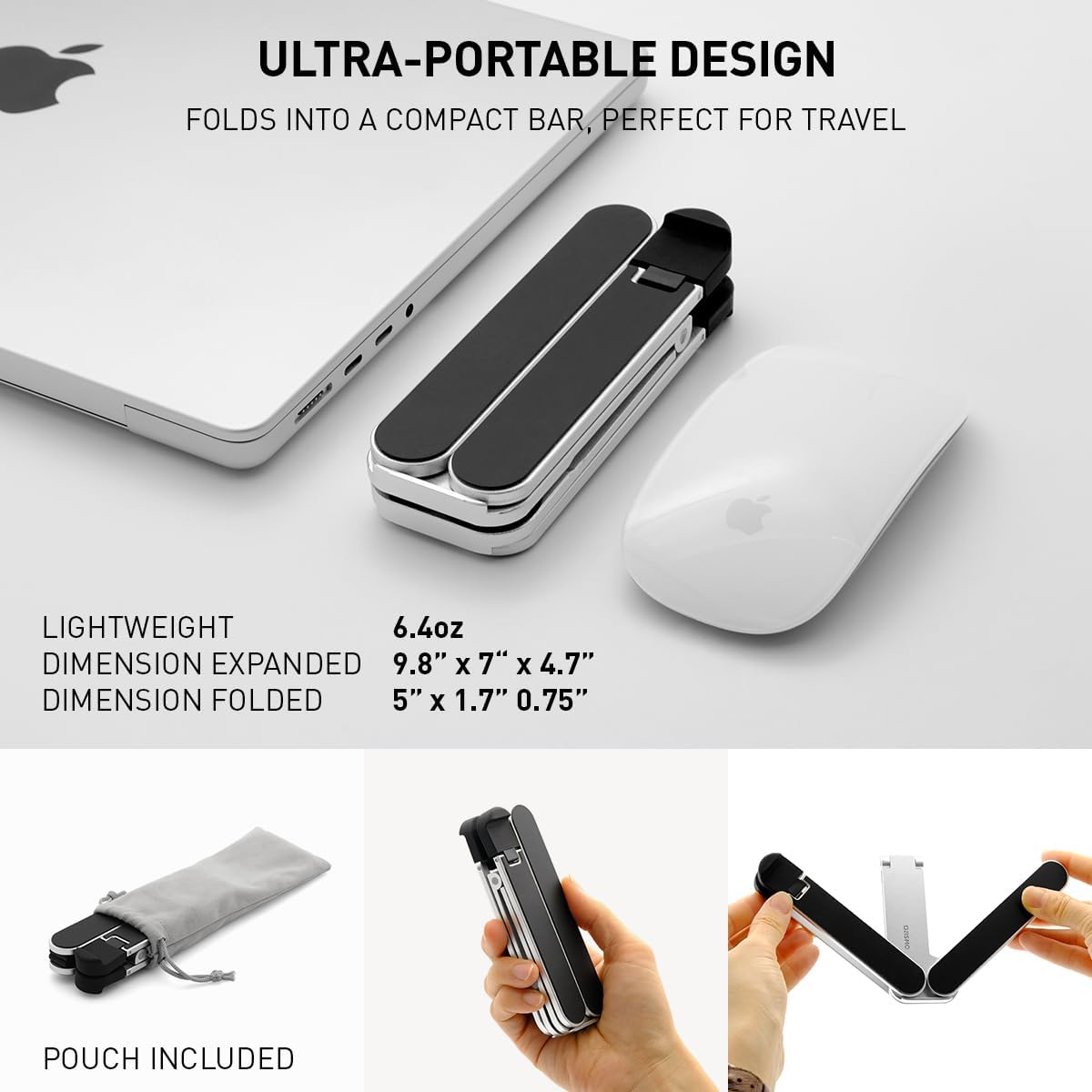 NSMO Laptop Stand - Foldable, Adjustable, Ergonomic Aluminum Stand with 5-Level Height Adjustment, Heat Dissipation, Non-Slip Design, Portable for 11”-16” Laptops, Gaming, Office, Travel