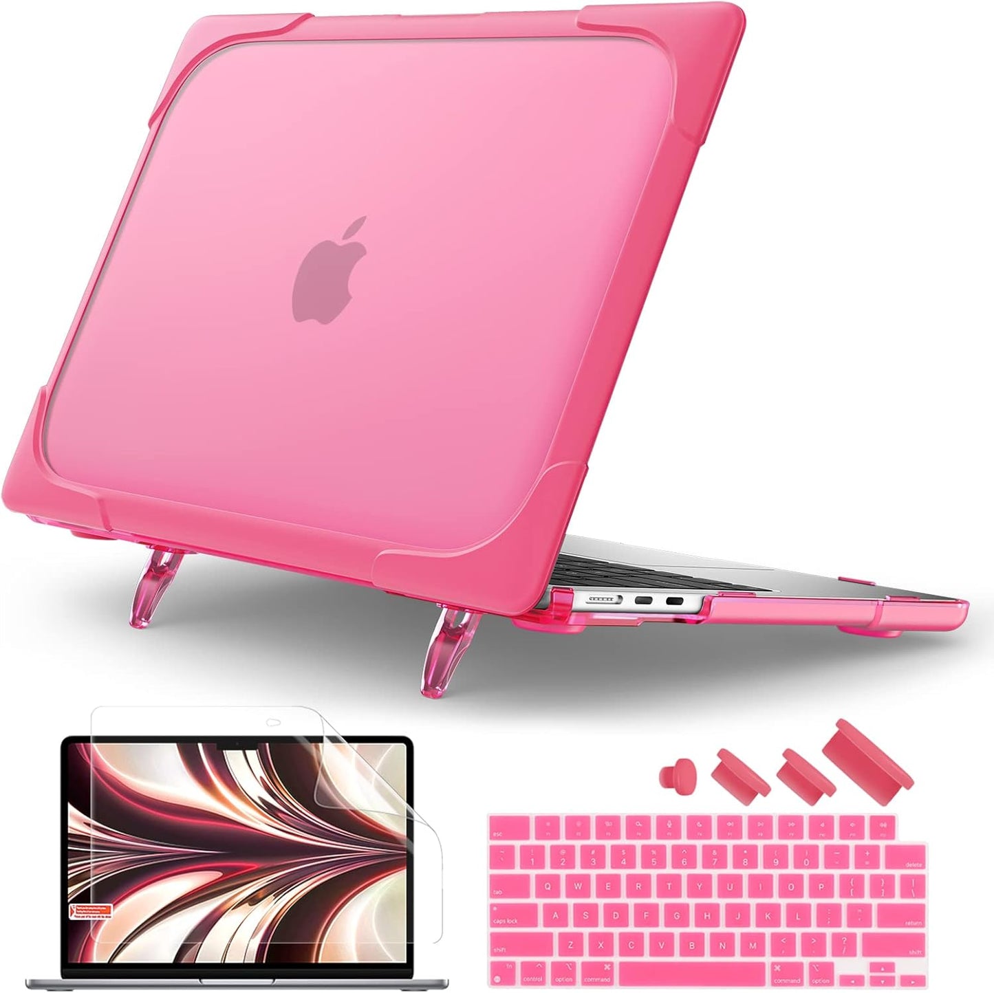 Batianda for New MacBook Air 13.6 inch Case 2025 M4 2024 2022 Release Model A3240 A2681(M2) A3113(M3), Heavy Duty Shockproof Protective Hard Shell with Fold Kickstand & Keyboard Cover, Pink