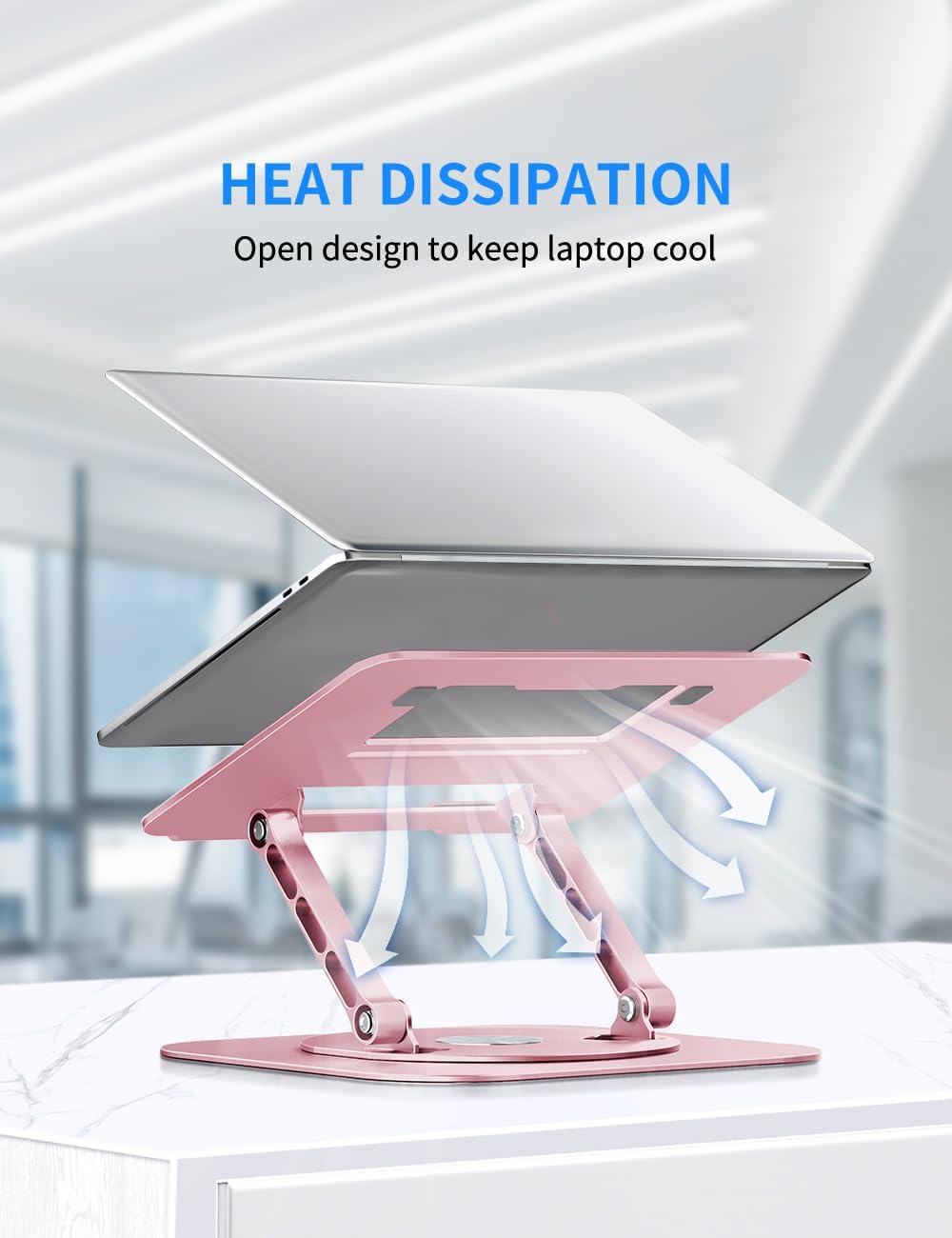 Adjustable Laptop Stand with 360 Rotating Base, Computer Stand for Laptop Ergonimic Foldable Laptop Riser for Desk Compatible with MacBook Pro/Air Notebook up to 16 Inches,Pink