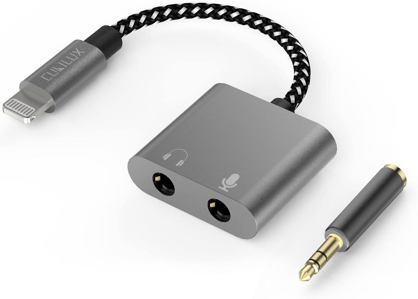 Cubilux Lightning to 3.5mm TRS Microphone Adapter with Headphone Jack Compatible with iPhone 14 Pro Max 14 Plus/13/12/11/SE 2/Xr/Xs Max/8/7, 1/8” Audio & MIC Splitter for Old iPad (Lightning Version)