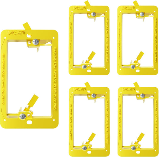 VCE Low Voltage Mounting Bracket Single Gang Wall Plate, Flush Low Voltage Box for Network, HDMI, Coaxial, Speaker, Telephone Cables, Yellow, 5 Pack