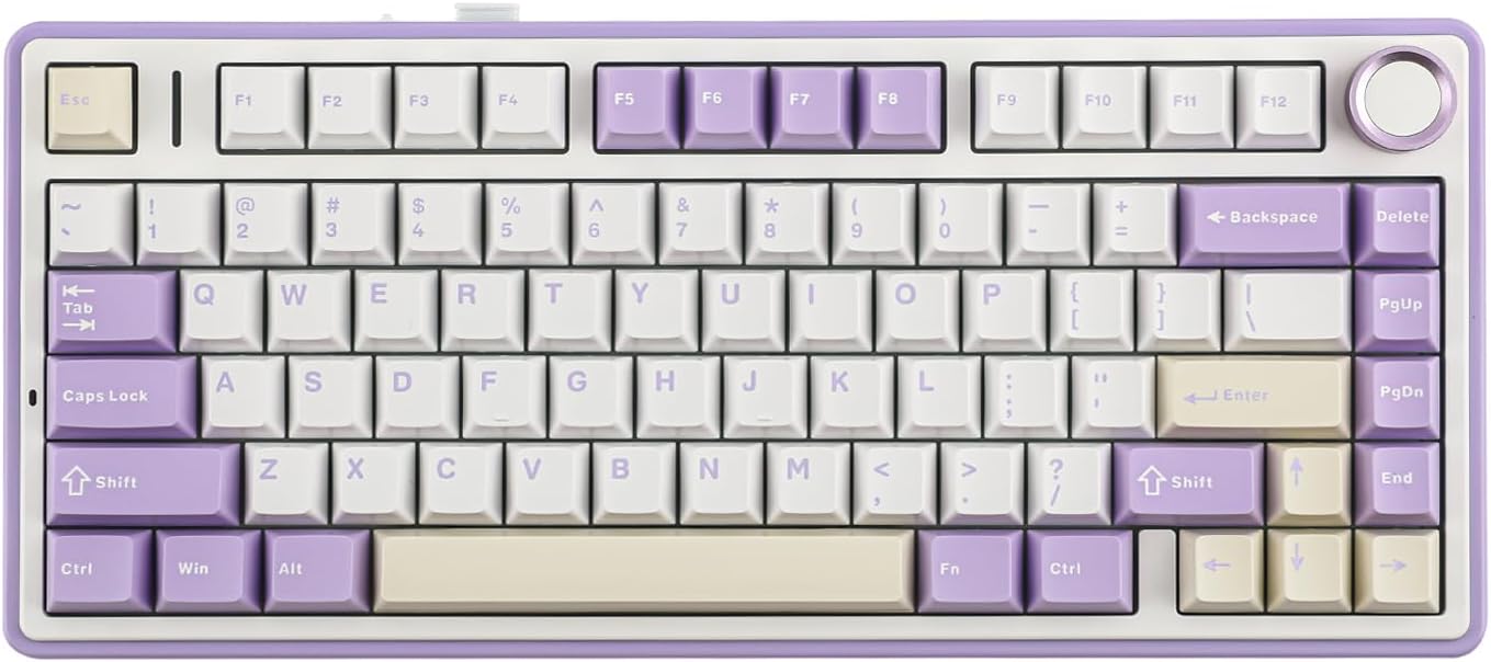 EPOMAKER x Aula F75 Gasket Mechanical Keyboard, 75% Wireless Hot Swappable Gaming Keyboard with Five-Layer Padding&Knob, Bluetooth/2.4GHz/USB-C, RGB (Purple, LEOBOG Reaper Switch)