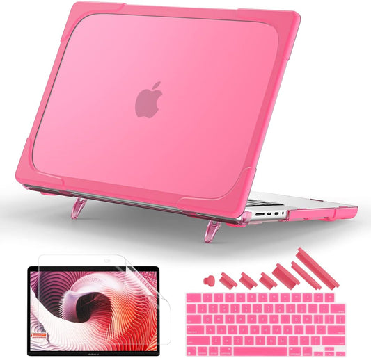 Batianda Compatible with New MacBook Pro 16 inch Case 2024 M4 Chip 2023 2021 Release with M3 M2 Pro Max, Heavy Duty Protective Plastic Hard Shell with Fold Kickstand & Keyboard Cover Protector, Rose