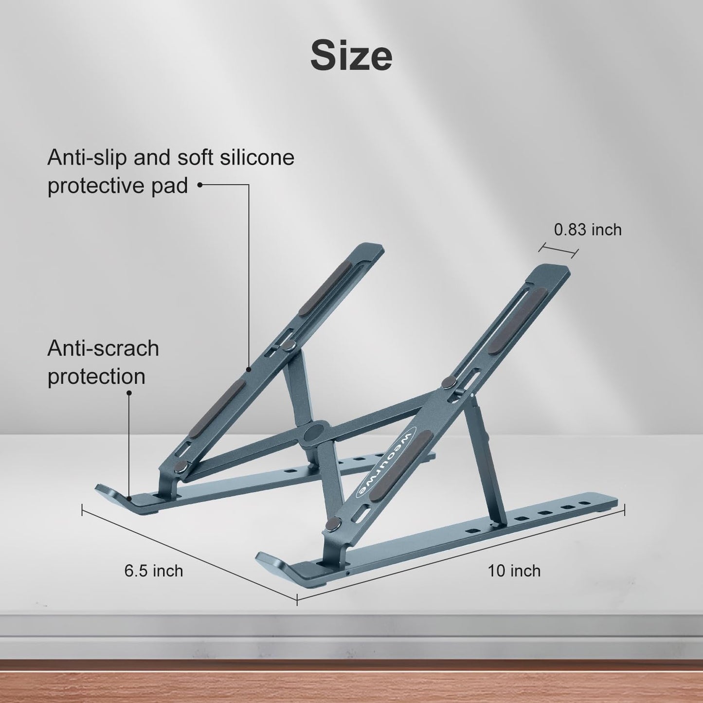 Ergonomic and Foldable Laptop Stand for Desk, Adjustable Riser, Fits All Laptops and Notebooks up to 17,Ultra-Thin,Ventilated Cooling,ABS+Silicone,Grey.
