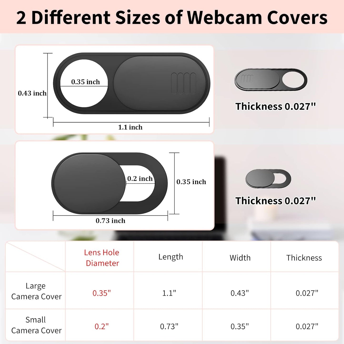 6-Pack Laptop Camera Cover Slide, Ultra Thin (0.03in) Webcam Privacy Cover for MacBook, iPhone, iPad, iMac, PC, Cell Phone & Computer Accessories (3 Pack Small+3 Pack Big)