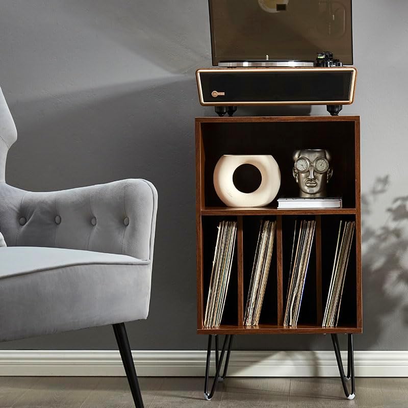 Arkrocket Huygens High Fidelity Bluetooth Record Player with Built-in Speakers Belt Drive Vinyl Turntable with Moving Magnet Cartridge, Bluetooth Input Output and Aux-in (Huygens Walnut + Audio Rack)