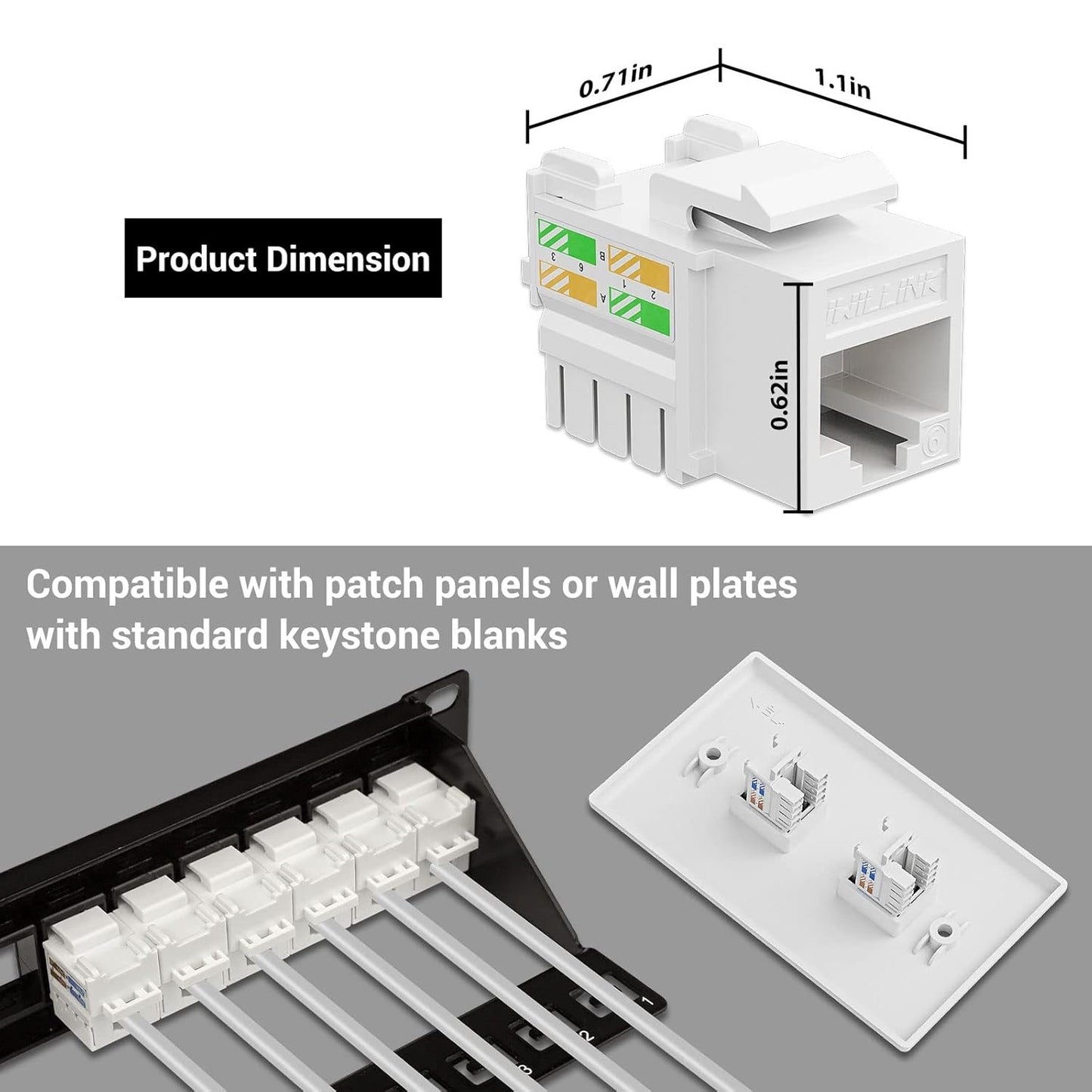 iwillink 10Gbps Cat6 Keystone Jack, RJ45 Keystone Jack 25-Pack and Keystone Punch-Down Stand, UTP Modular Ethernet Jack Insert 90-Degree, Punch Down Keystone Jack Adapter, White