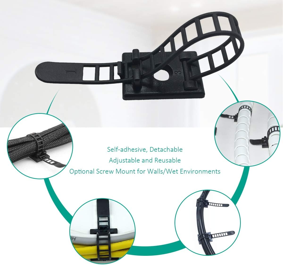 200 Pieces Cable Management Desk Wire Organizer Cable Ties Zip Ties Adhesive Cord Clips Cord Keeper Desk Wire Management