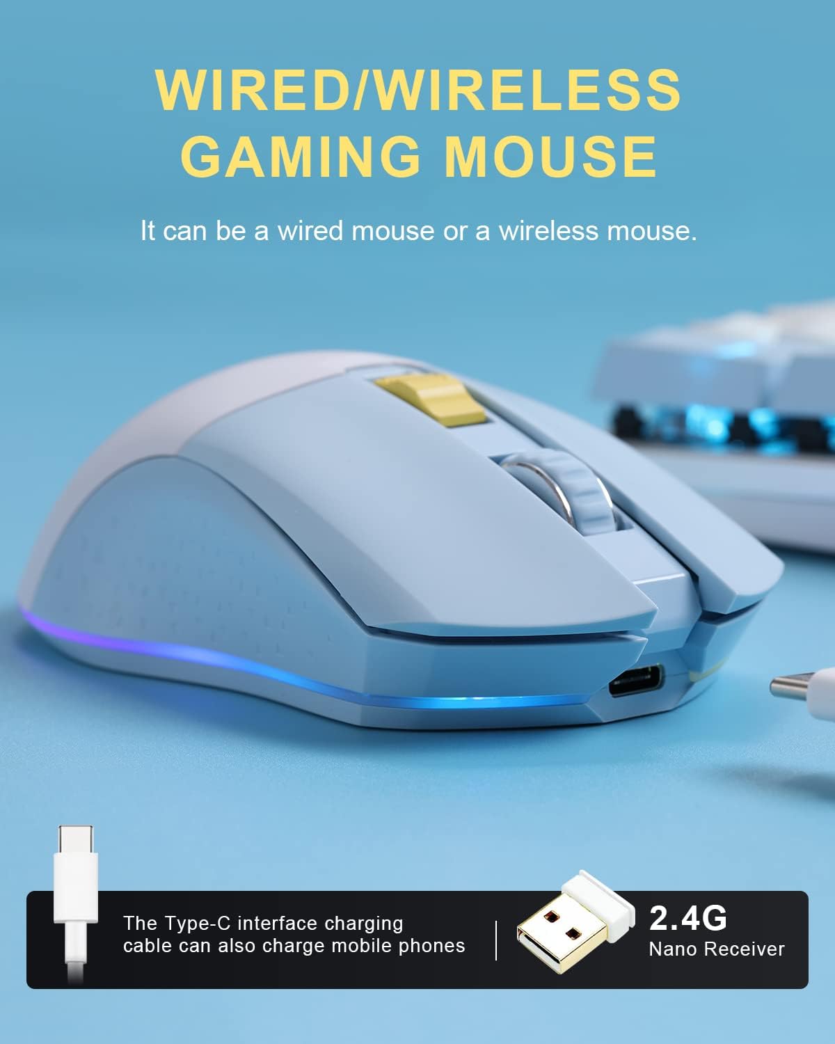 DAREU Wireless Wired Gaming Mouse Dual-Mode Rechargeable 7 Programmable Buttons,10K DPI,RGB and 7 Adjustable DPI Levels up to [150IPS] [1000Hz Polling Rate] for PC Notebook Mac