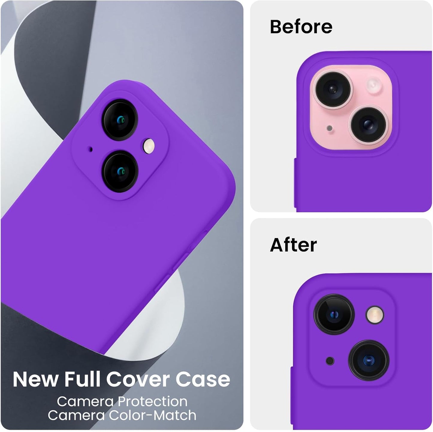FireNova Designed for iPhone 15 Plus Case, Silicone [Camera Protection] Case with [2 Screen Protectors], Soft Anti-Scratch Microfiber Lining Inside, 6.7 inch, Neon Purple