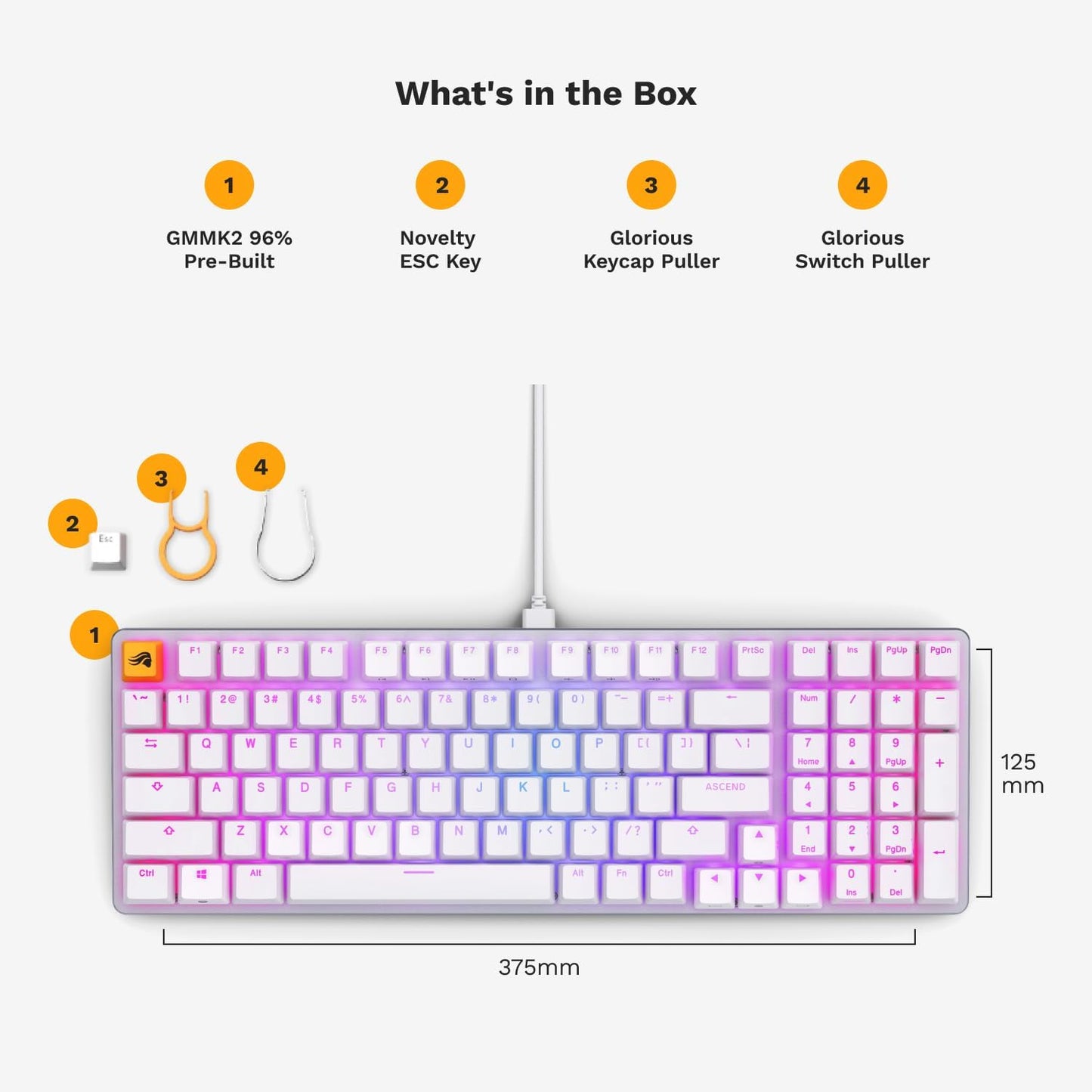 Glorious GMMK 2 Small Gaming Keyboard Base- Barebones Kit- TKL Hot Swappable DIY White Mechanical Keyboard - Wired, RGB Backlit,- PC Setup Accessories- 65%, White