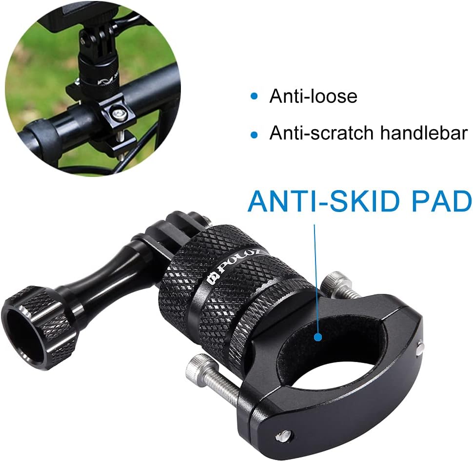PULUZ Bike Camera Handlebar Mount for Gopro Hero 12/11/10/9/8/7/6 Bike Motorcycle Mount Clip, 360 Degree Rotation Aluminum Bicycle Bracket for DJI OSMO Action&Xiaoyi Camera