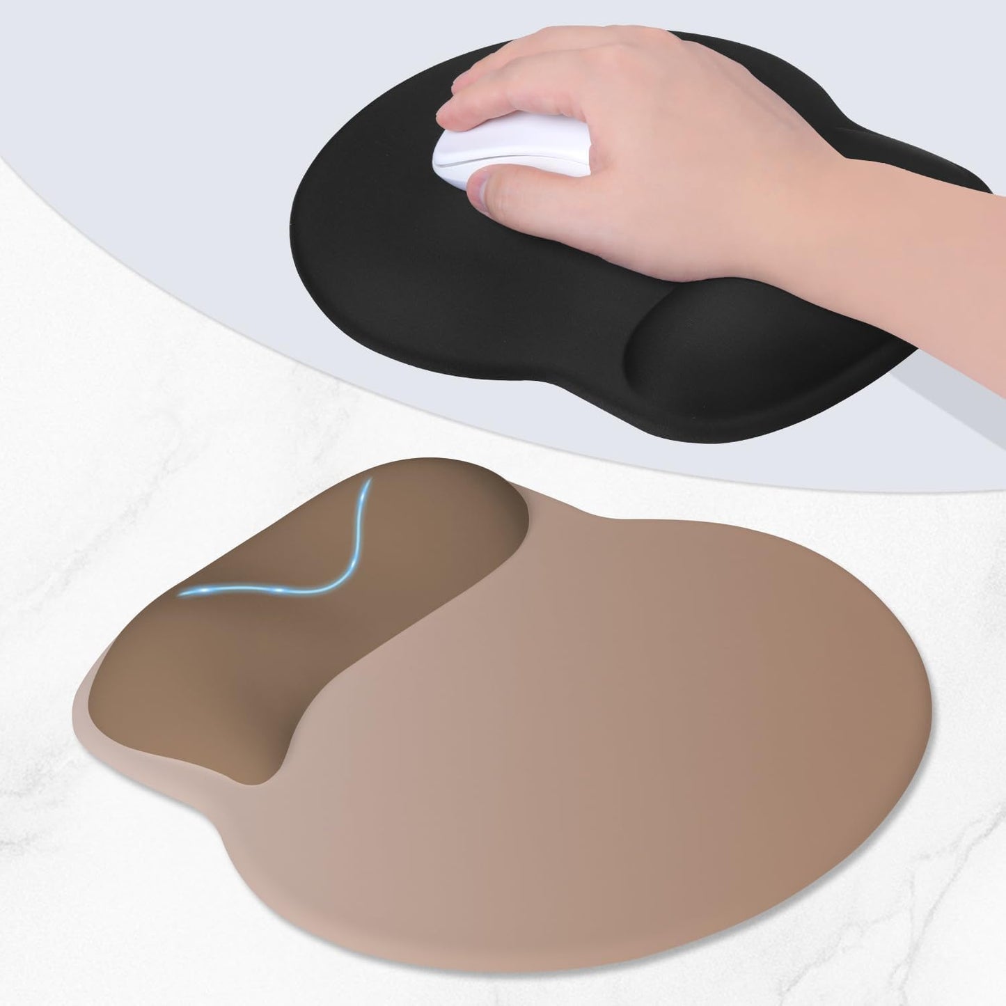 ITNRSIIET Ergonomic Mouse Pad with Wider Memory Foam Wrist Rest +17% - Curved Cushion Reduces Pressure 20%, Pain Relief, Non-Slip, Smooth, Cute Colors, 9.85 x 9 in, Soft Brown Gradient