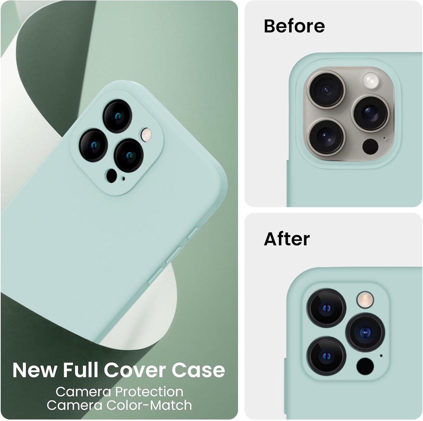 FireNova Designed for iPhone 15 Pro Case, Silicone Upgraded [Camera Protection] Phone Case with [2 Screen Protectors], Soft Anti-Scratch Microfiber Lining Inside, 6.1 inch, Mint Green