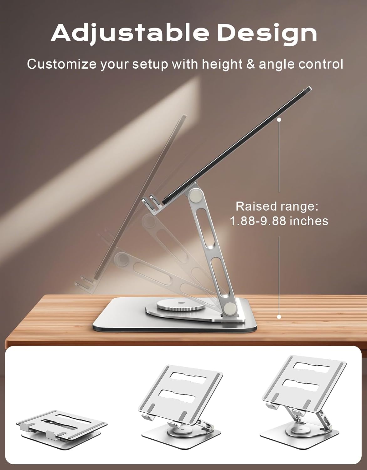 Laptop Stand for Desk 360° Flexible Rotating, Ergonomic Adjustable Laptop Riser Holder with Dual-bar Support, Portable Computer Notebook Stand for MacBook Air Pro, Dell XPS, HP (10-16")