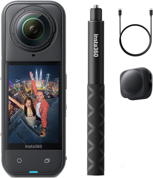 Insta360 X5 Get-Set Bundle - Waterproof 8K 360° Action Camera, Leading Low Light, Invisible Selfie Stick Effect, Rugged and Replaceable Lens, 3-Hour Battery, Built-in Wind Guard, Stabilization