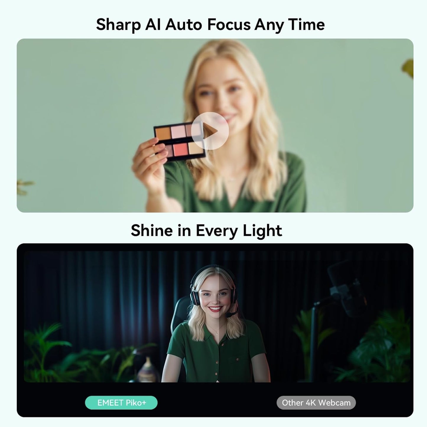 EMEET Piko+ Webcam 4K, World's 1st Dual-Camera AI-Powered 4K Webcam, 1/2.55'' Sony Sensor, 3 Mics&3 Sound Modes, Panda Magnetic Privacy Cover, USB C-C&C-A, Ideal for Livestreamers and Content Creators