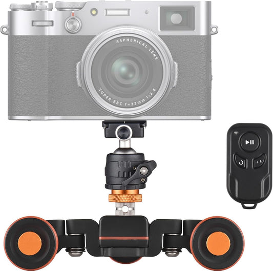 Andoer Video Camera Dolly with Ballhead & Phone Holder, 3-Speed Motorized Auto Track Dolly Car with Remote Control - Compatible with iPhone, DSLR, Camcorder, Gopro, Insta, Android Smartphone