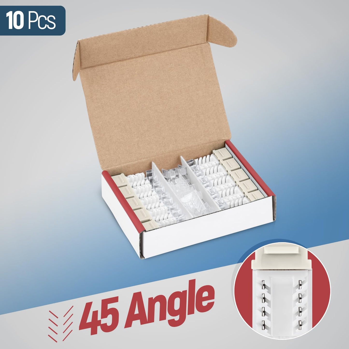 Everest 45° Angled RJ45 Cat6 Keystone Jacks 10-Pack in Light Almond - Slim Profile Female RJ45 Connectors - Cat 6 Keystone Jack - Compatible with 45° Angled Speed Termination Tool - 45Term