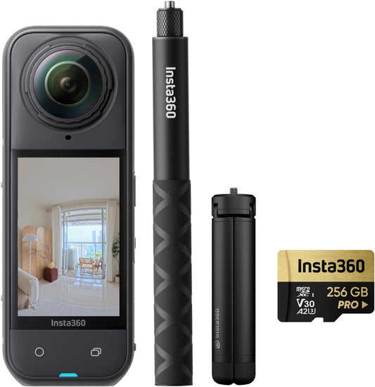 Insta360 X5 Virtual Tour Bundle - Waterproof 8K 360° Action Camera, Leading Low Light, Invisible Selfie Stick Effect, Rugged and Replaceable Lens, 3-Hour Battery, Built-in Wind Guard, Stabilization