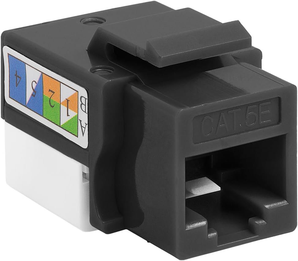 Cmple - RJ45 Keystone Jack 90 Degree Cat5e Keystone Jack Insert Punch Down RJ45 Connectors Female for Wall Plates, Patch Panels, Patch Cables, Ethernet Cables - Black