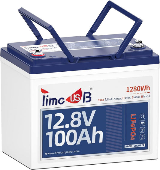12V 100Ah LiFePO4 Lithium Battery Group24, Timeusb 12.8Volt 100Ah RV Battery with 100A BMS, Up to 15000 Deep Cycle Battery for RV Camper, Solar, Trolling Motor, Marine, Travel Trailer, Energy Storage