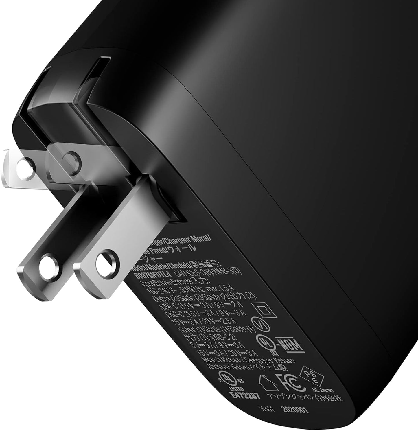 Amazon Basics 68W Two-Port GaN Wall Charger with 2 USB-C Ports (60W, 18W) with PD for Laptops, Tablets & Phones (iPhone 16/15/14/13/12/11/X, iPad, MacPro, Samsung, and More), Non-PPS, Black