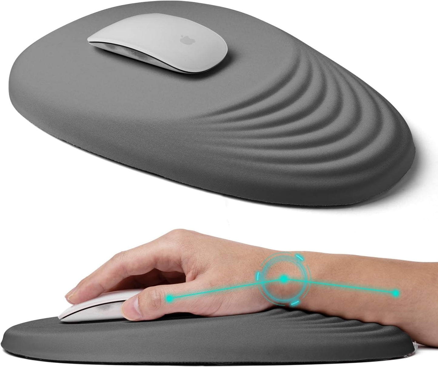 Ergonomic Mouse Pad with Wrist Rest Support,Mousepad Relief Carpal Tunnel Pain, Entire Memory Foam Mouse Pad with Non-Slip PU Base, Wireless Mouse Pad, Gray