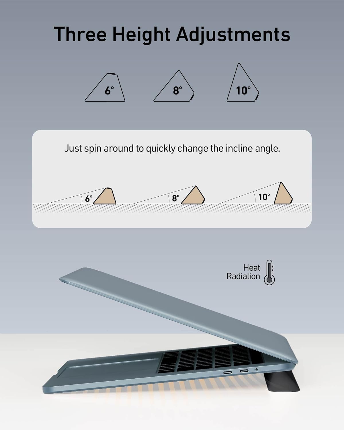 3 in 1 Silicone Laptop Stand, Keyboard Riser for Ergonomic Typing/Reading, Portable Laptop Cooling Stand, for Home Office School and Travel, Oval Base, Midnight