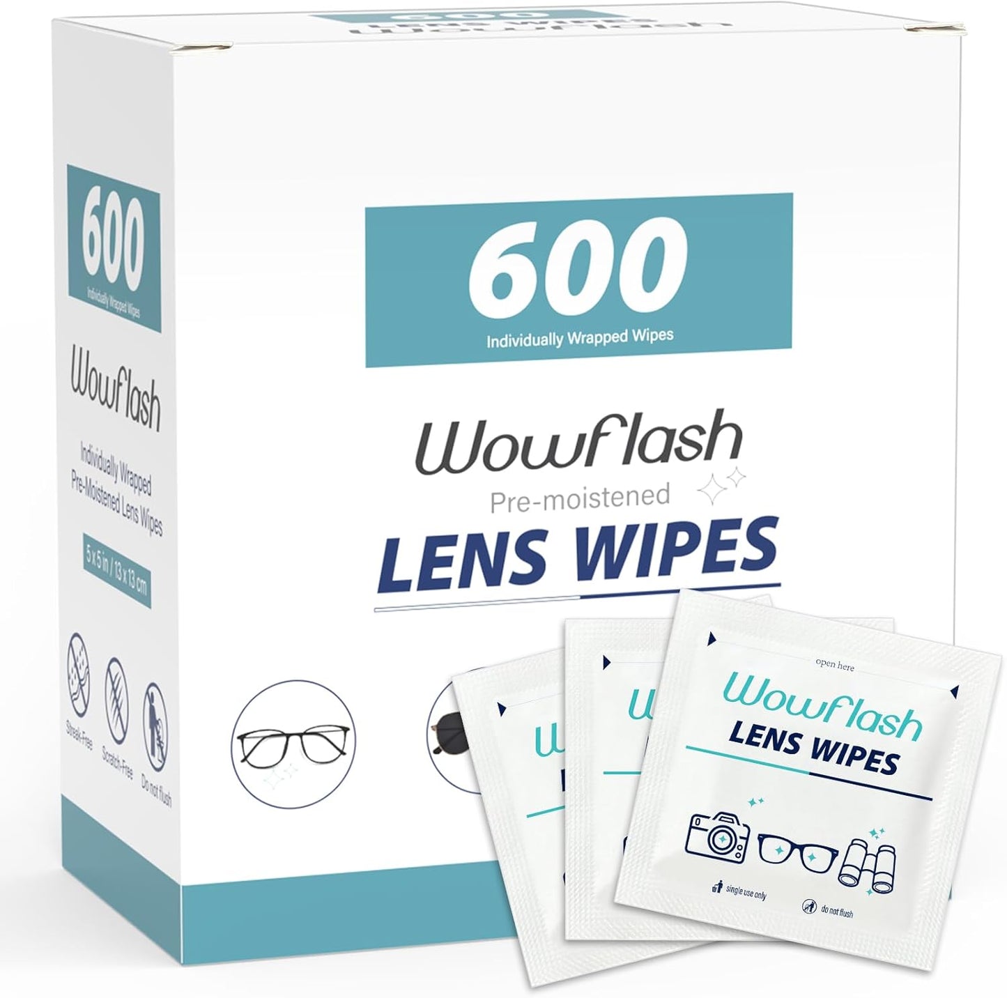 600 Count Lens Wipes for Eyeglasses, Eyeglass Lens Cleaning Wipes Pre-moistened Individually Wrapped Sracth-Free Streak-Free Eye Glasses Cleaner Wipes for Sunglass, Camera Lens, Goggles