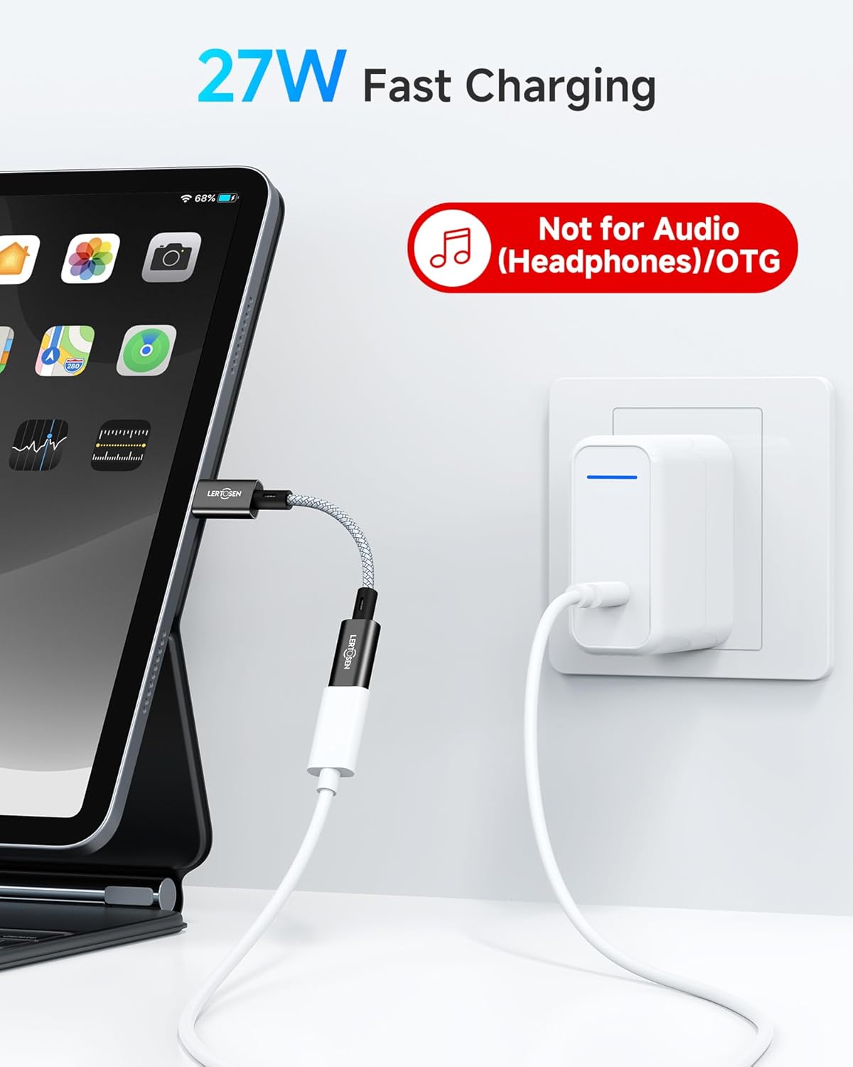 2 Pack 27W USB C to Lightning Cable Adapter, PD Fast Charging & Data Transfer, Type C Female to Lightning Male Charger Converter Cord for iPhone 14/13/12/11,iPad, Airpods,Not for Audio/Headphone/OTG