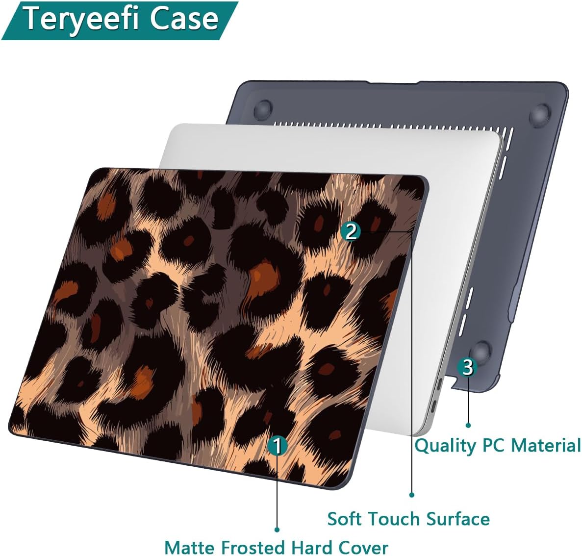 Teryeefi for MacBook Pro 13 inch Case 2022 2021 2020-2016 Release, Design Hard Shell Cover with Keyboard Cover & OTG Adapter Fit Model A2338 M2/M1 A2251 A2289 A2159 A1989 A1706, Leopard Skin Pattern