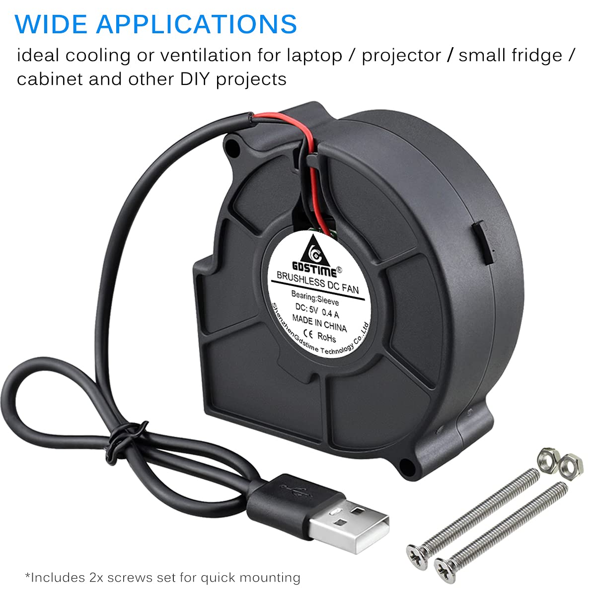 GDSTIME 7530 75mm x 75mm x 30mm 5V USB Blower Brushless Cooling Fan