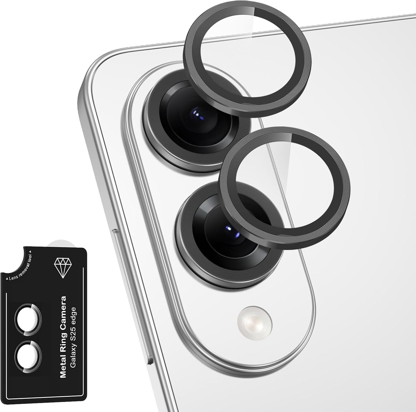 for Samsung Galaxy S25 Edge Camera Lens Protector, Individual Metal Ring Tempered Glass Lens Cover, [Strong Adsorption] Scratch Resistant Ultra-Thin HD Clear Lens Cover, 1 Set-Black