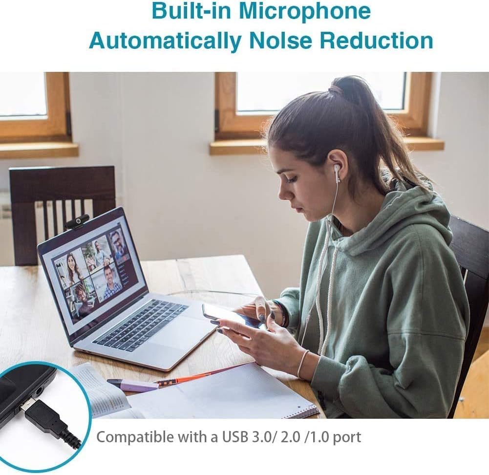 4K Webcam, HD Webcam 8MP- Laptop PC Desktop Computer Web Camera with Microphone, USB Webcams for Video Calling Recording Streaming Video Conference, Webcam with Mini Tripod,Privacy Shutter.