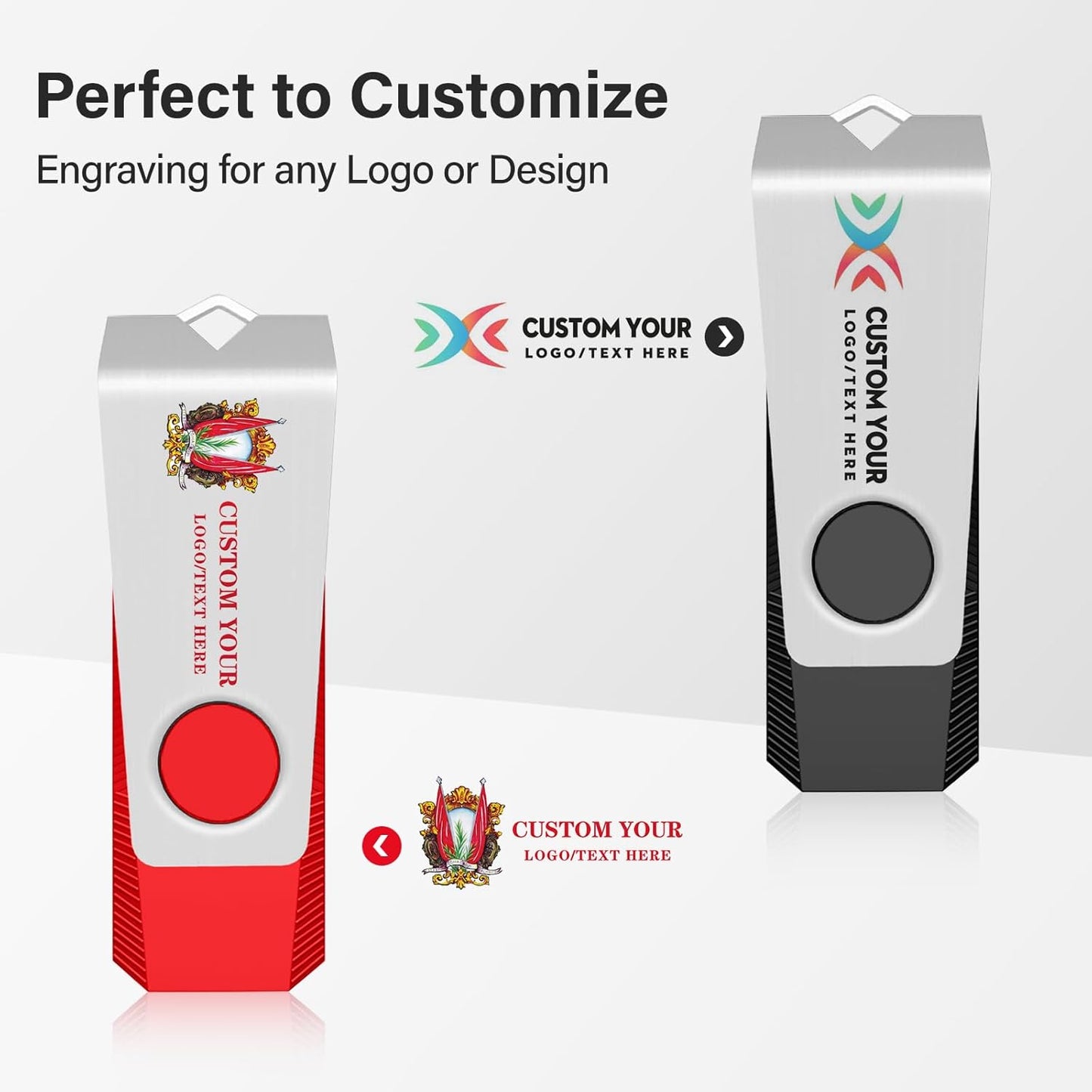 Customizable Flash Drives 512MB, Wooolken Personalized USB 2.0 Drive 10/20/50/100 Pack, Custom Thumb Drive Engraved Logo USB Drive (Mixcolors)