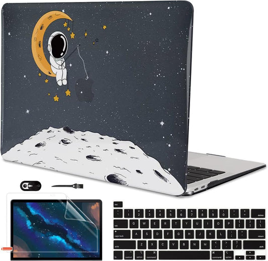 for MacBook Pro 13 inch Case M2 2022 2021 2020 Release A2338 M1 A2289 A2251 with Touch Bar & Touch ID, Astronaut Moon Glitter Black Plastic Hard Laptop Cover Keyboard Skin Screen Protector