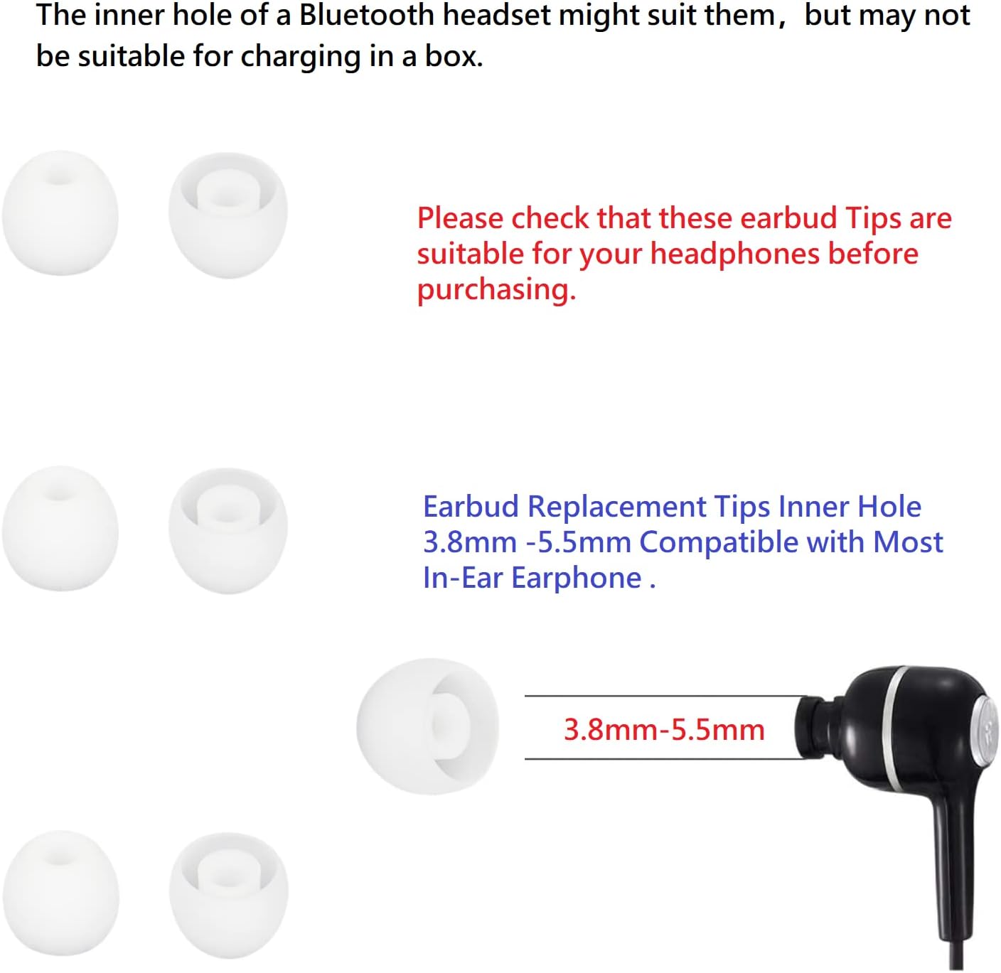 36 Pieces Small Earbud Tips Soft and Comfortable Silicone Earbud Tips Ear Bud Replacement Pieces Silicone Fit Most in-Ear Headphones，Inner Hole 3.8mm -5.5mm，Small White Replacement Eartips