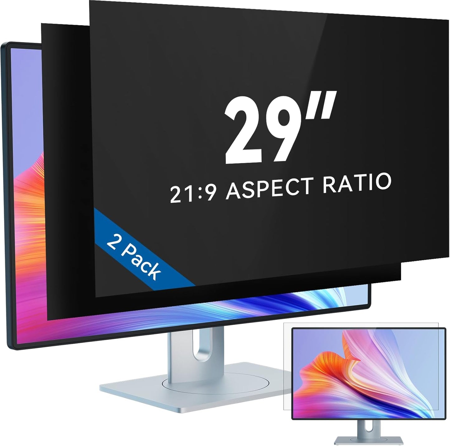 IPROKKO [2-Pack] 29 Inch Computer Privacy Screen Filter for 21:9 Widescreen Monitor, Removable 29in Anti Blue Light Glare Privacy Shield, Anti Spy Security Protector for Hp Dell Asus Acer Samsung