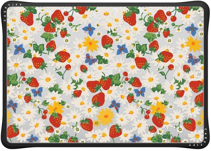 CASETiFY Impact MacBook Air 13" (M1/Intel) Case [Cushioned Impact Corners/Scratch-Resistant/Anti-Slip Grip] - Strawberry Daisy - Clear Black