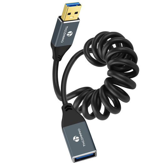 Coiled USB Extension Cable, 5Gbps Retractable USB A Male to Female Data Transfer Cord for Keyboard, Mouse, PlayStation, Xbox, Flash Drive, Printer, Camera(Extend up from 0.75FT to 3.3FT)