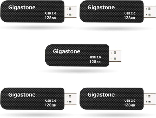 GIGASTONE V30 128GB USB 2.0 Flash Drive 5-Pack, Capless Retractable Design Pen Drive, Carbon Fiber Style, Reliable Performance & Durable