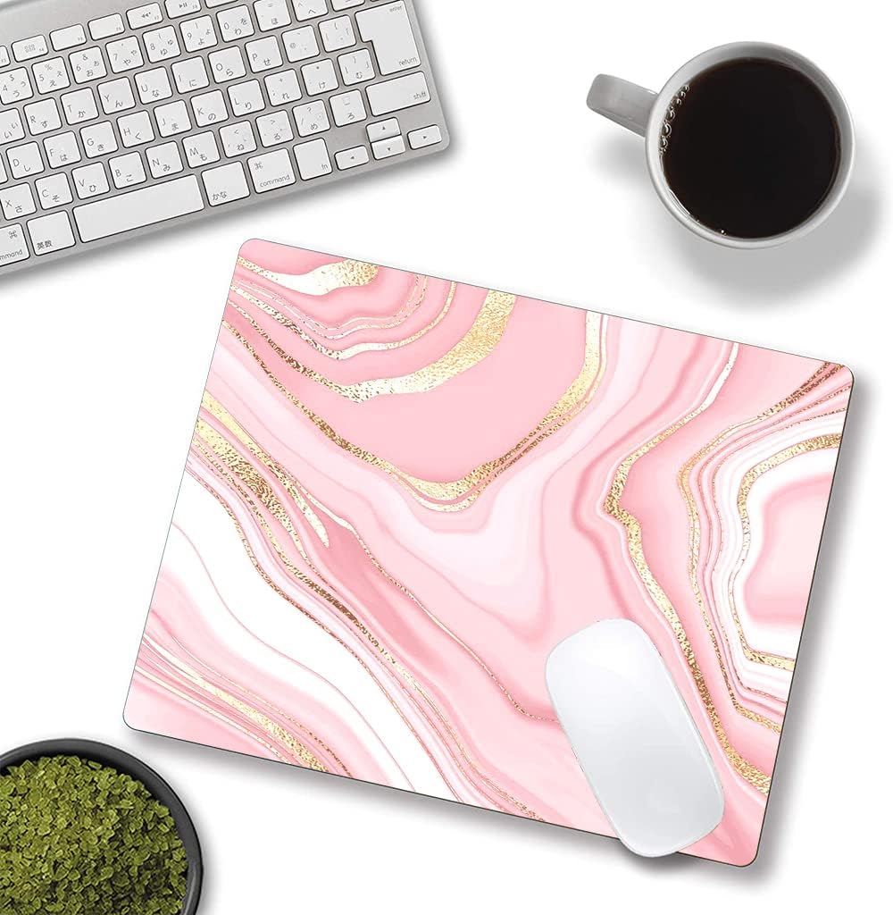 Hokafenle Mouse Pad Marble, Pink Gold Marble Mouse Pad for Women, Square Cute Mouse Mat Waterproof Mousepad Non-Slip Rubber Base Mouse Pads for Wireless Mouse Office Laptop