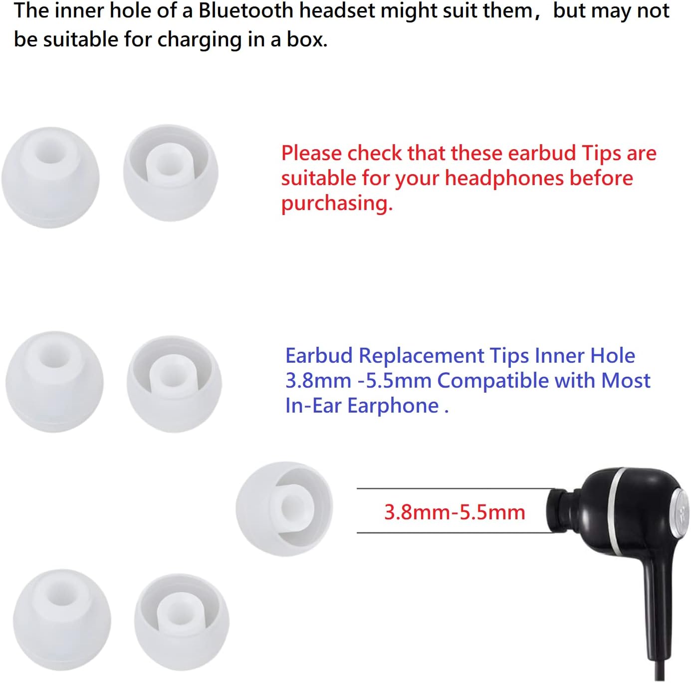 36 Pieces Small Earbud Tips Soft and Comfortable Ear Bud Replacement Pieces Silicone Fit Most in-Ear Headphones，Inner Hole 3.8mm -5.5mm，Small Clear White Replacement Eartips