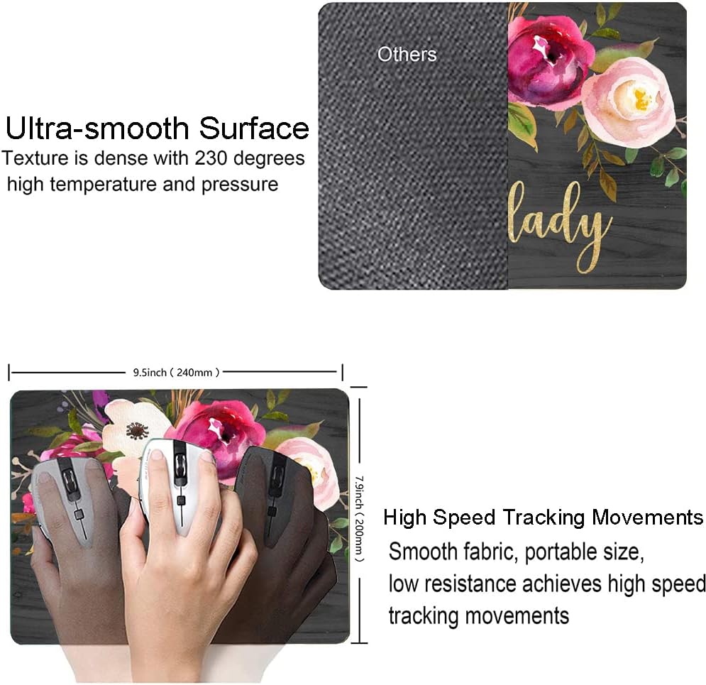 Hokafenle Boss Lady Mouse Pad - Floral Funny Mouse Mat, Square Waterproof, Non-Slip Rubber Base for Office Laptop