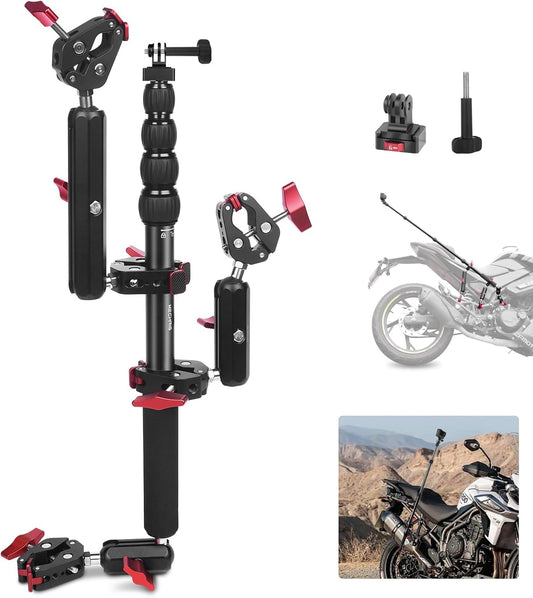 Motorcycle Mount kit for Insta36O X5 X4, Bike Handlebar Clamp Mount and 59" Invisible Selfie Stick Bundle Kit, Heavy-Duty Super Clamp Camera Ebike ATV Mount for G02/3 /3S/Ace, GoPr0 13,JC017