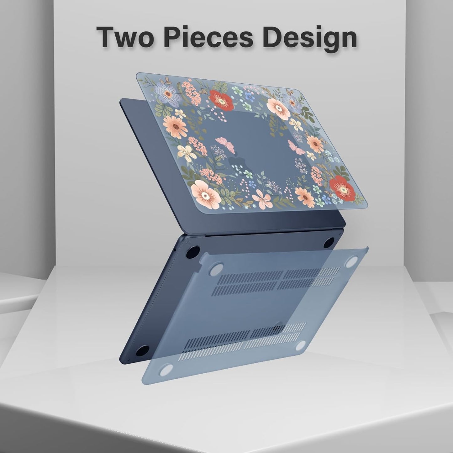 MOSISO Compatible with MacBook Air 13 inch Case 2025 2024 2023 2022 M4 A3240 M3 A3113 M2 A2681, Lush Floral Hard Shell&Keyboard Cover&Screen Protector for MacBook Air 13.6 inch Case, Blue