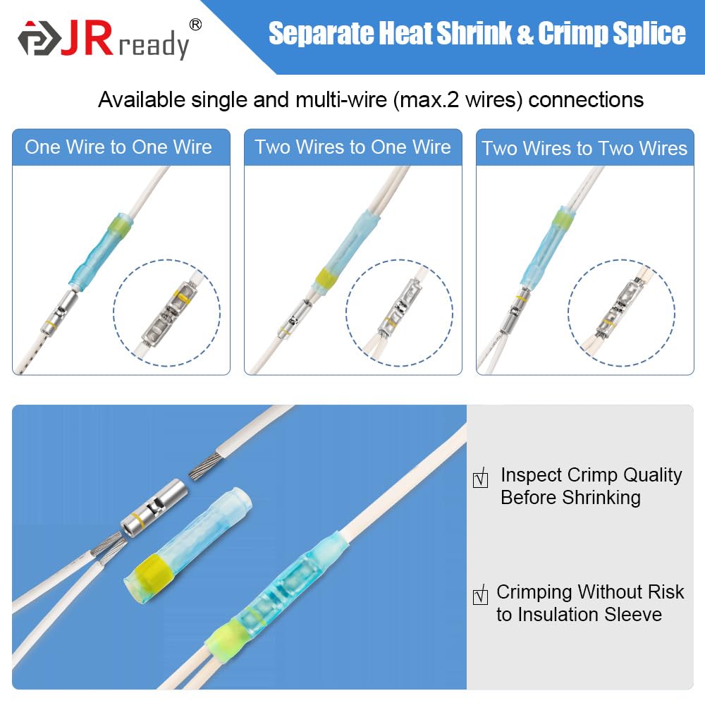 JRready ST6488-20-100 Heat Shrink Butt Splice Connectors 100 Sets 26-20AWG Butt Crimp Splices with PVDF Tubes Waterproof Environmental Splice Connectors with ACT-232 Crimp Tool G411 Go-No Go Gauge