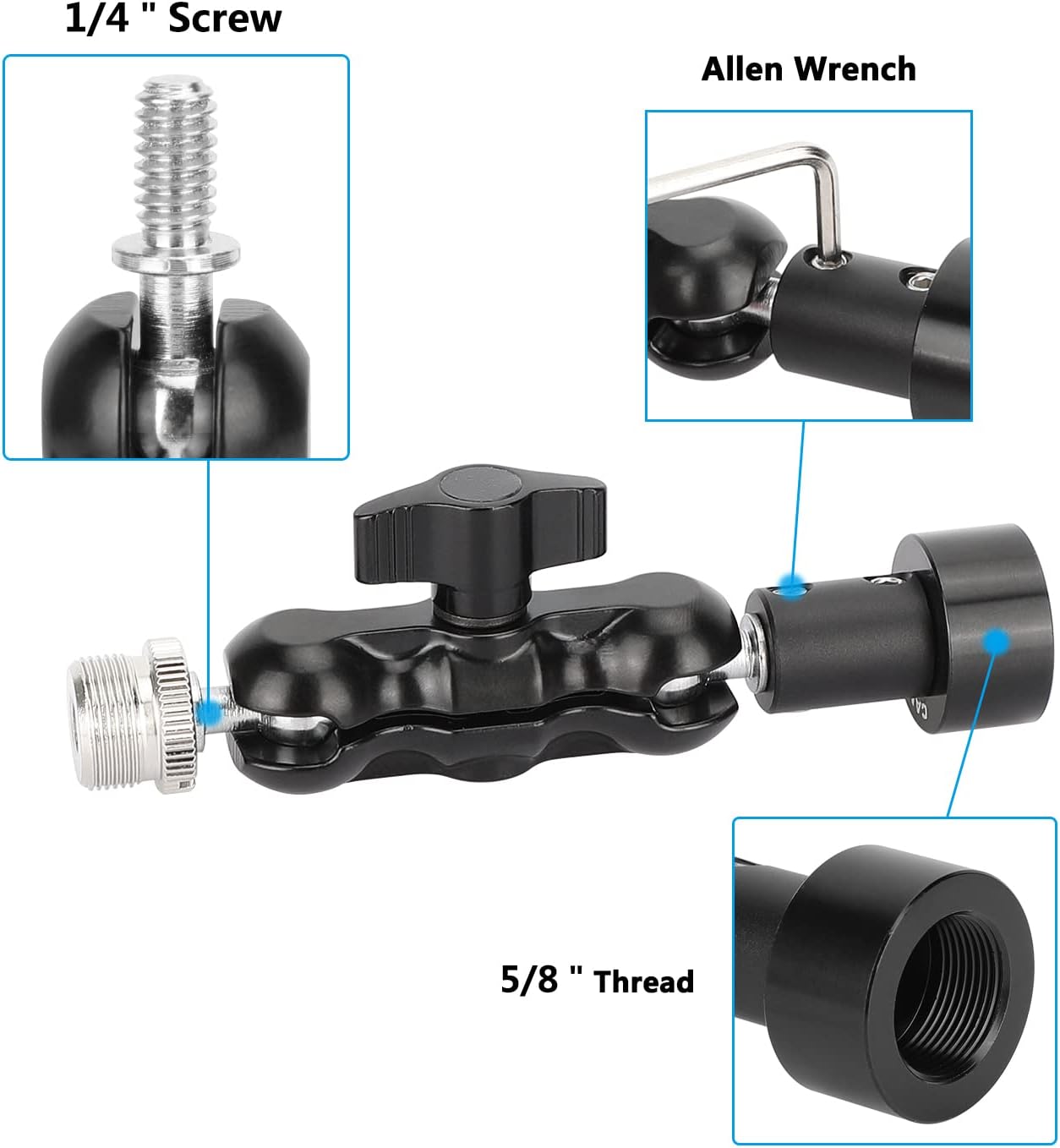 CAMVATE Mini Ball Head Mount Microphone Clamp with 5/8"-27 Male and Female Adapter - 3303